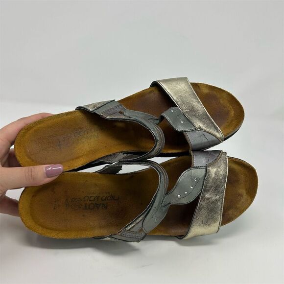 Naot Kimberly Silver and Gold Slip On Wedge Sandal Size 10** Casual Summer - Picture 10 of 11